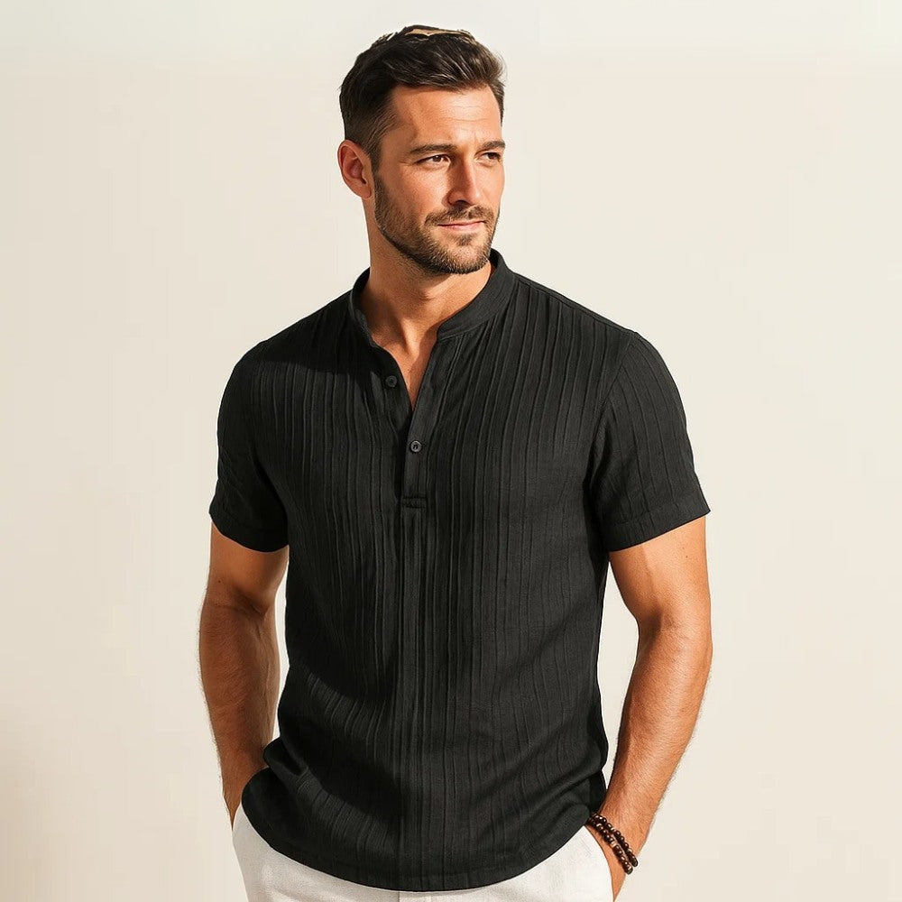 Camisa Gola Padre Plissada listrada Old Money Richelieu preta