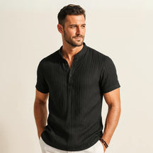 Camisa Gola Padre Plissada listrada Old Money Richelieu preta