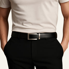 Cinto de Couro Masculino Monarch Civano Preto Fivela Prata