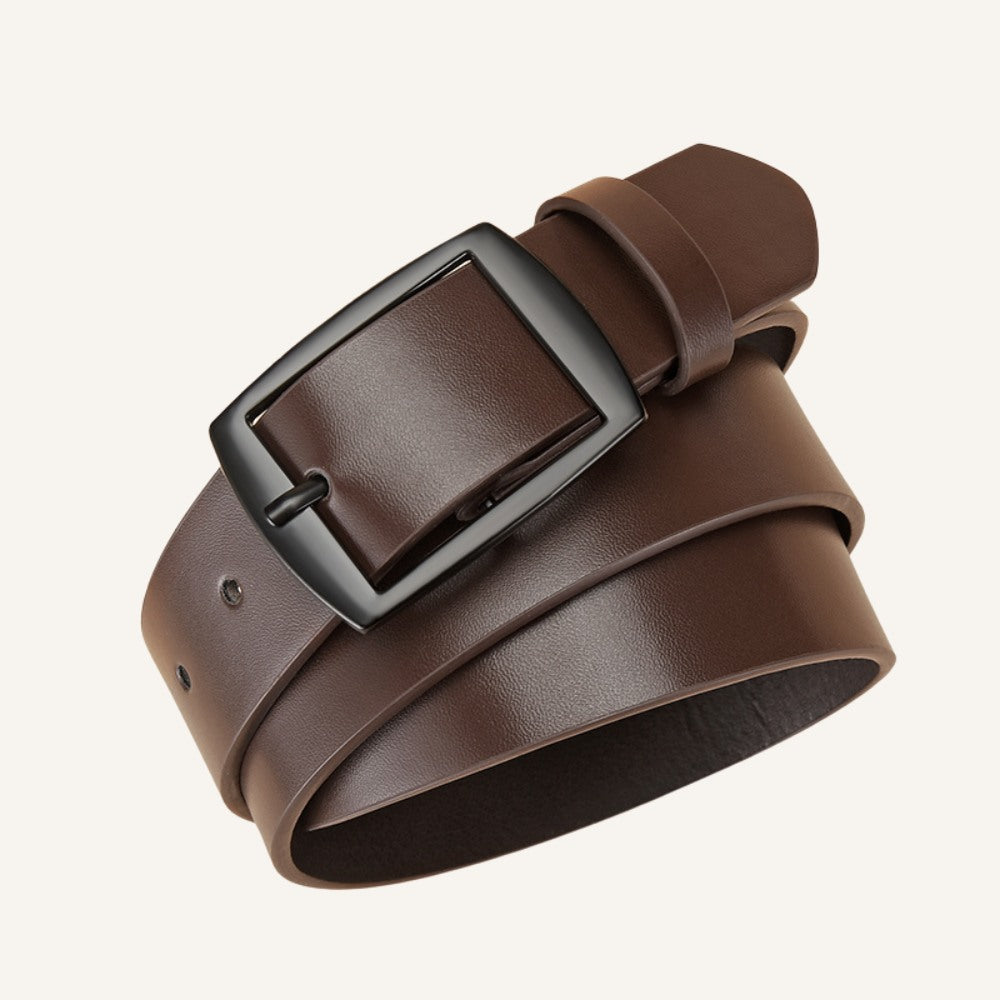 Cinto de Couro Old Money Civano Marrom Fivela Preta