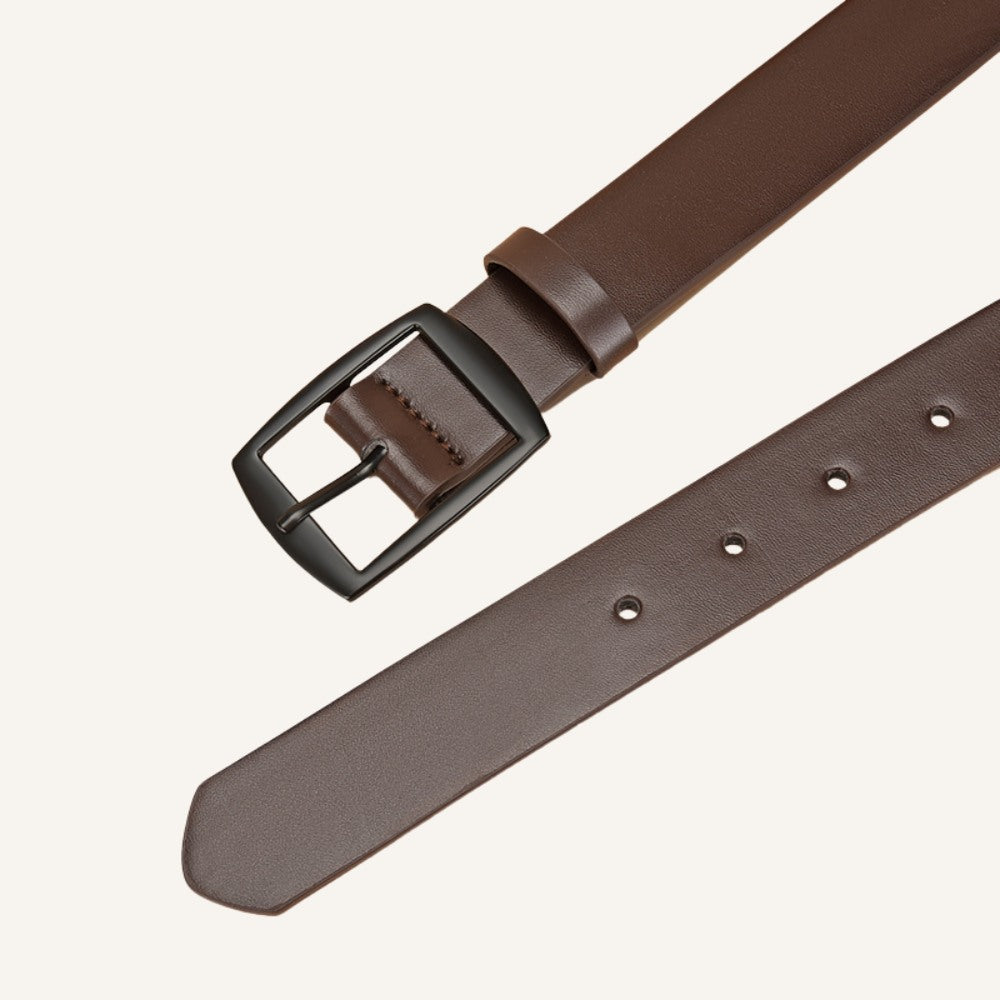 Cinto de Couro Old Money Civano Marrom Fivela Preta