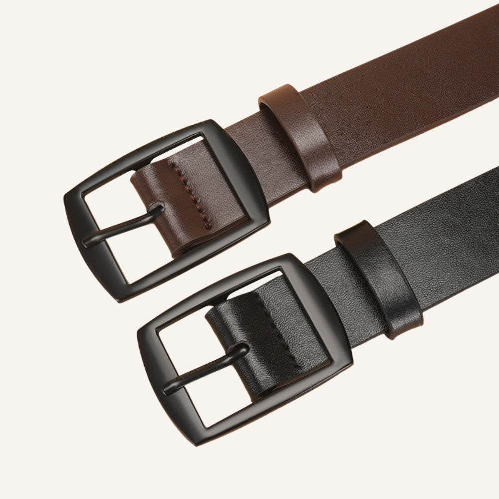 Cinto de Couro Old Money Civano Marrom e Preto Fivela Preta