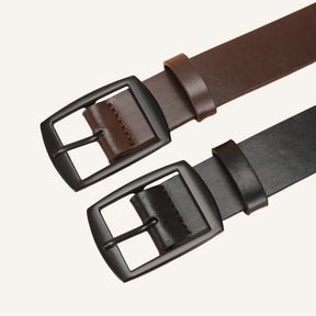 Cinto de Couro Old Money Civano Marrom e Preto Fivela Preta