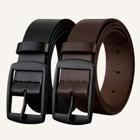 Cinto de Couro Old Money Civano Marrom e Preto Fivela Preta