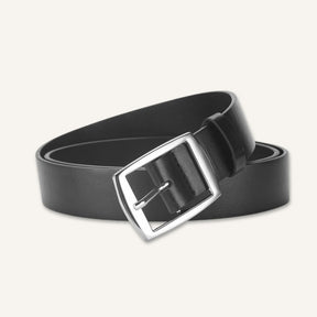 Cinto de Couro Old Money Civano Preto Fivela Prata