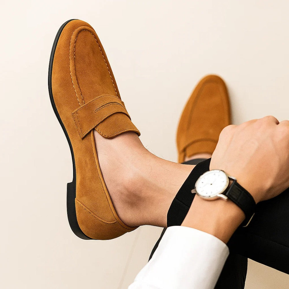 Mocassim Loafer Masculino de Camurça Piazzi marrom claro