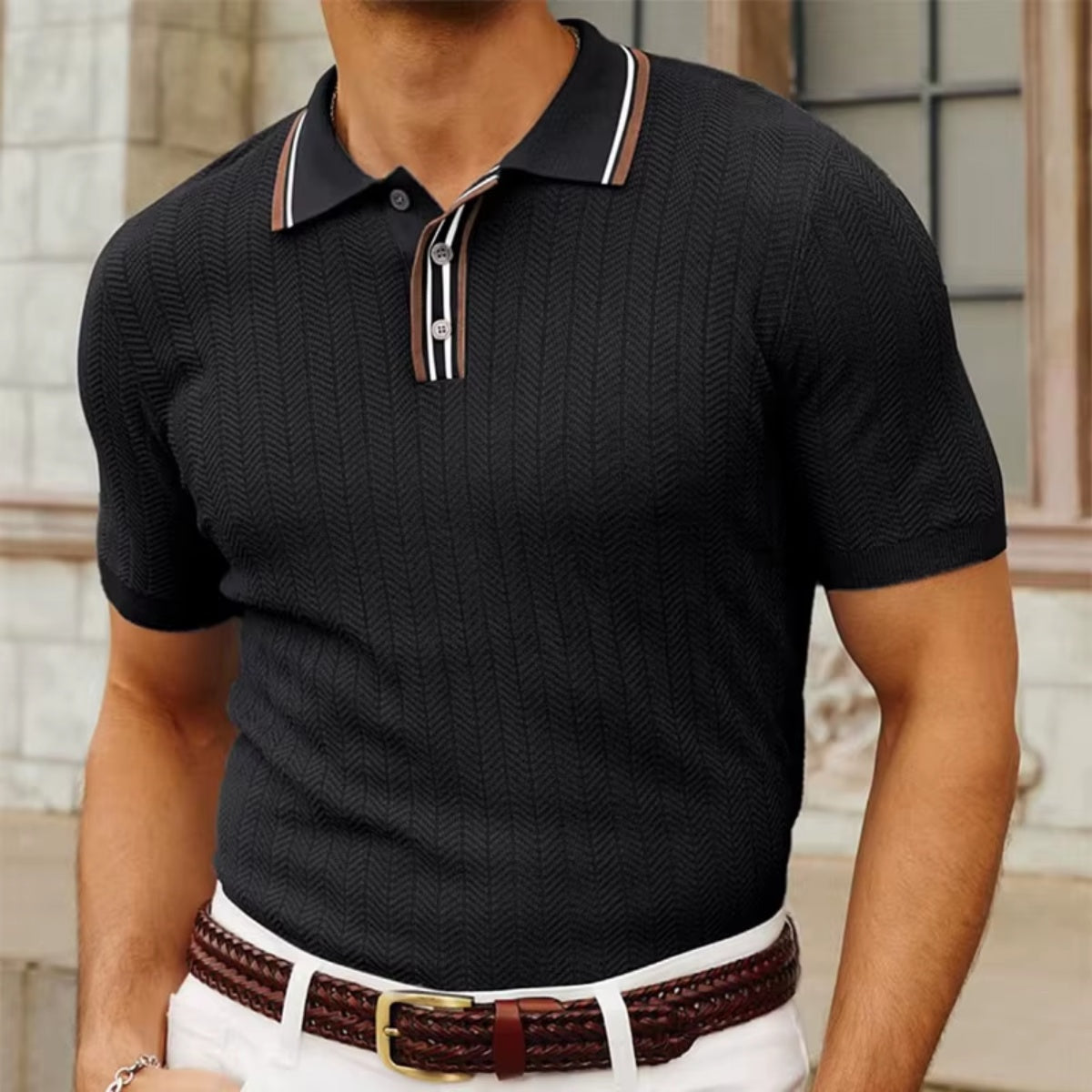Ribbed Polo Shirt Loreanni black 