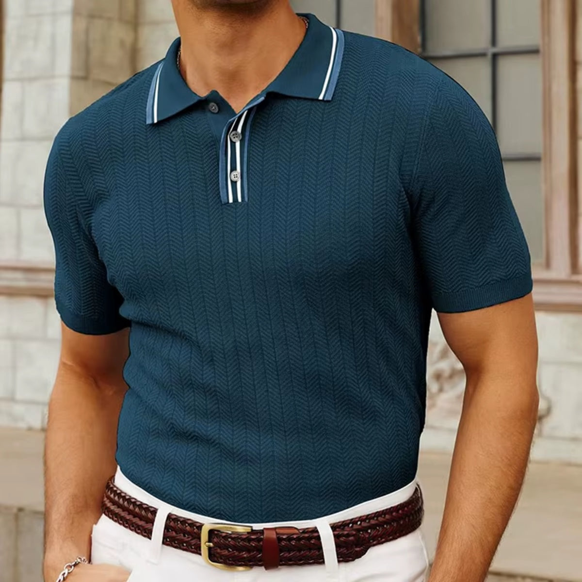 Ribbed Polo Shirt Loreanni navy BLUE